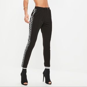 Black Double Side Checked Tie Joggers Missguided